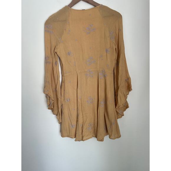 Free People Jasmine Bohemian Bell Sleeve Light Yellow Dress - Picture 4 of 4